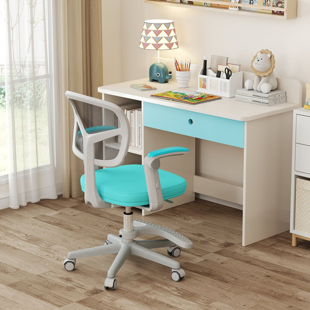 Kids Desk Chair Children Study Chair with Adjustable Height Armrest and Footrest-Green