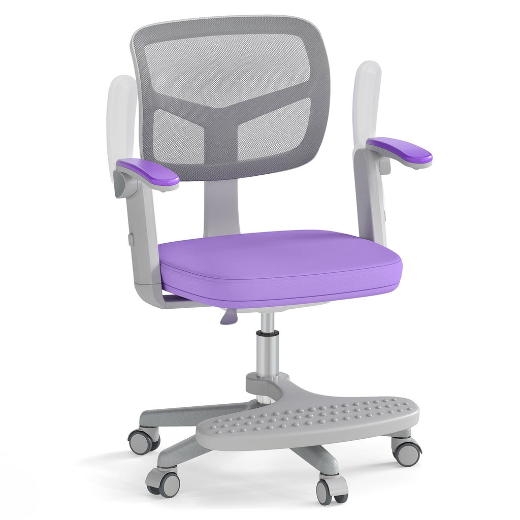 Kids Desk Chair Children Study Chair with Adjustable Height Armrest and Footrest-Purple