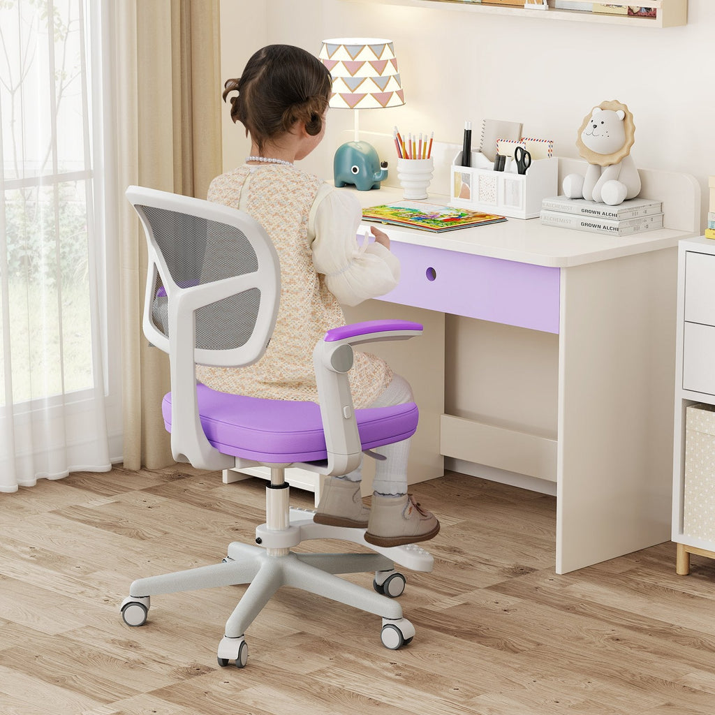 Kids Desk Chair Children Study Chair with Adjustable Height Armrest and Footrest-Purple