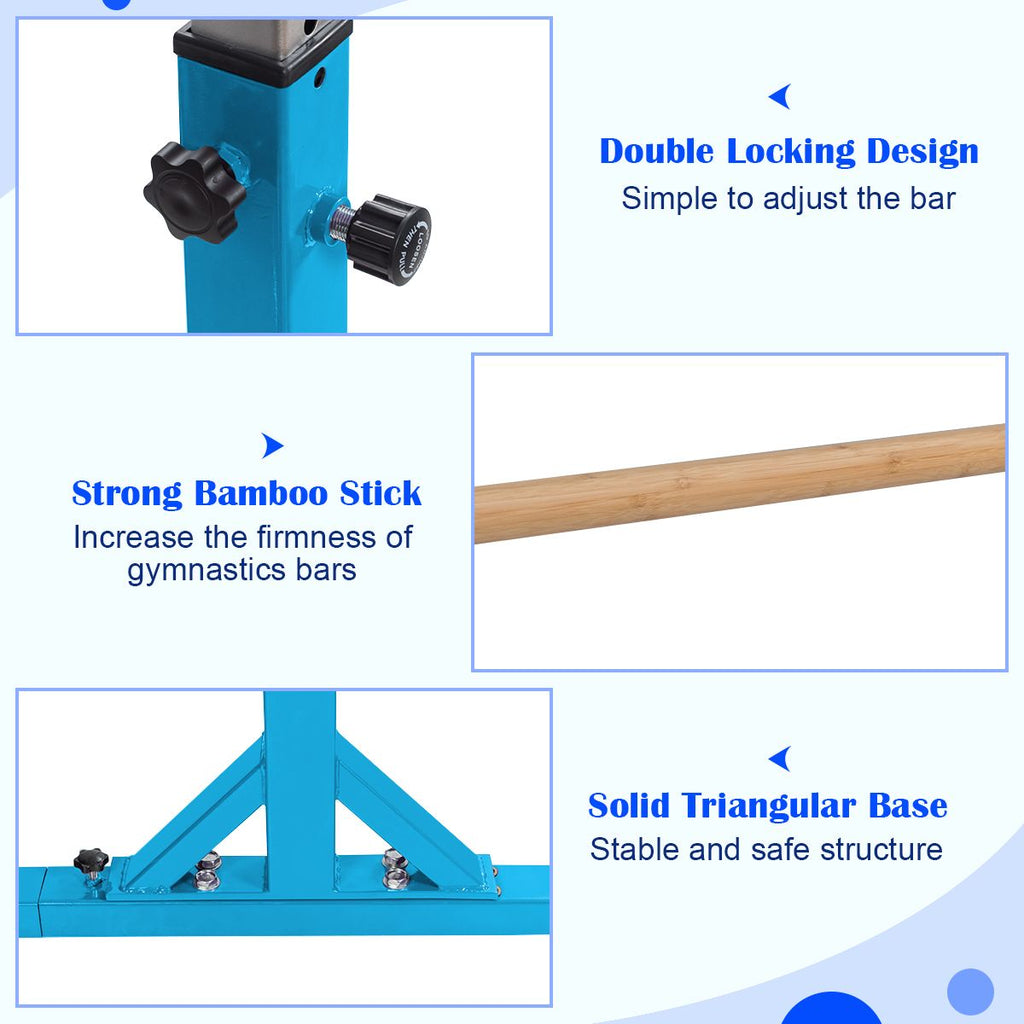 Kids Double Horizontal Bars Gymnastic Training Parallel Bars Adjustable-Blue