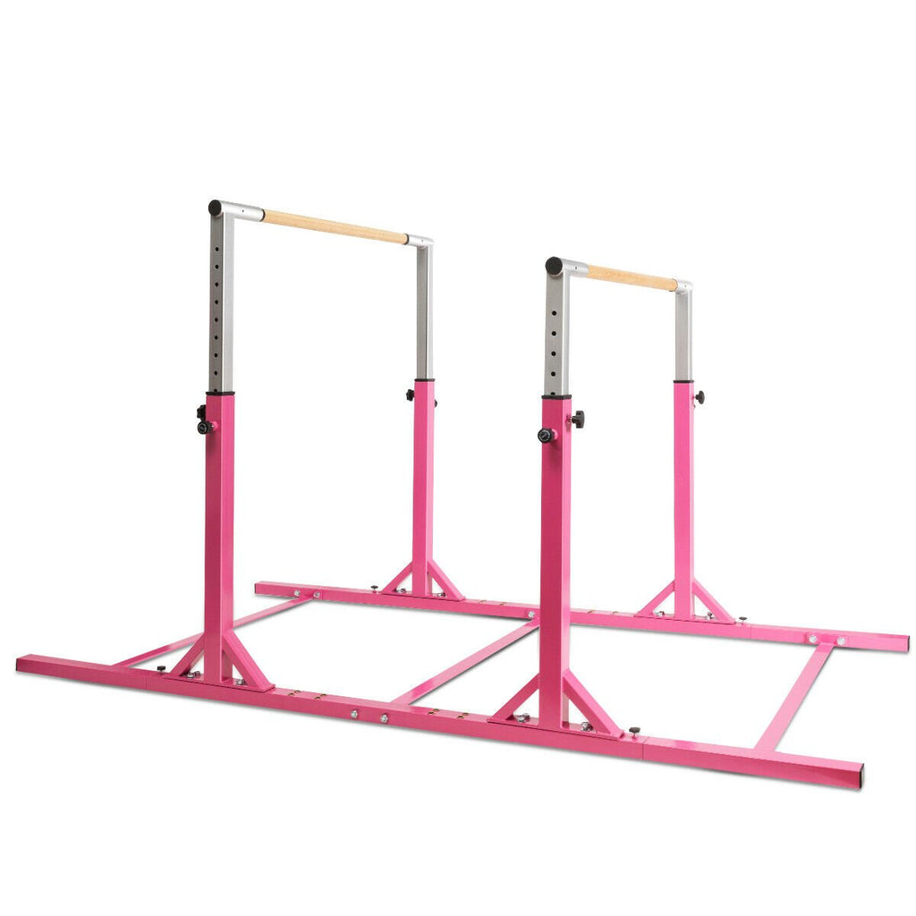 Kids Double Horizontal Bars Gymnastic Training Parallel Bars Adjustable-Pink