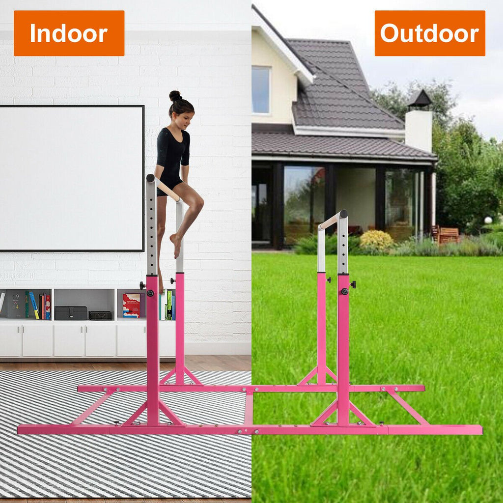 Kids Double Horizontal Bars Gymnastic Training Parallel Bars Adjustable-Pink