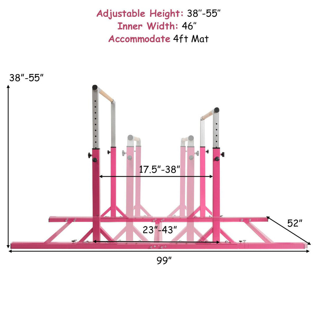 Kids Double Horizontal Bars Gymnastic Training Parallel Bars Adjustable-Pink
