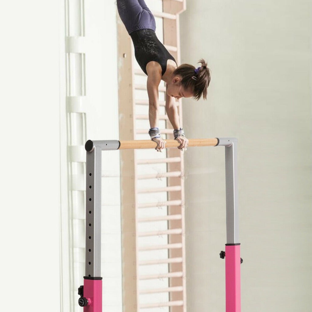 Kids Double Horizontal Bars Gymnastic Training Parallel Bars Adjustable-Pink