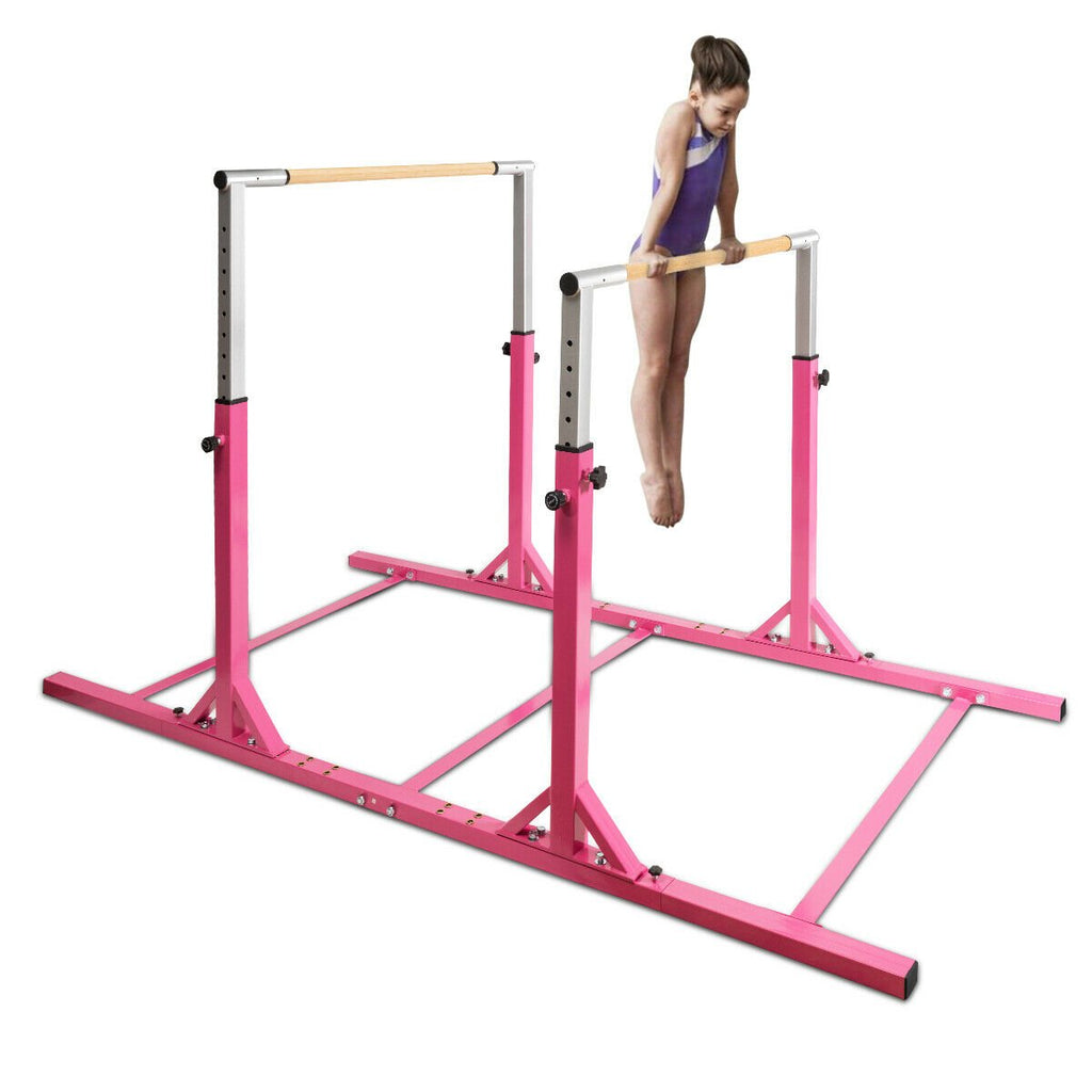 Kids Double Horizontal Bars Gymnastic Training Parallel Bars Adjustable-Pink