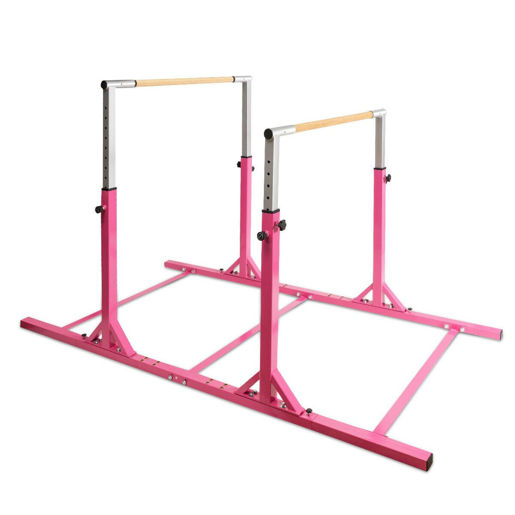 Kids Double Horizontal Bars Gymnastic Training Parallel Bars Adjustable-Pink