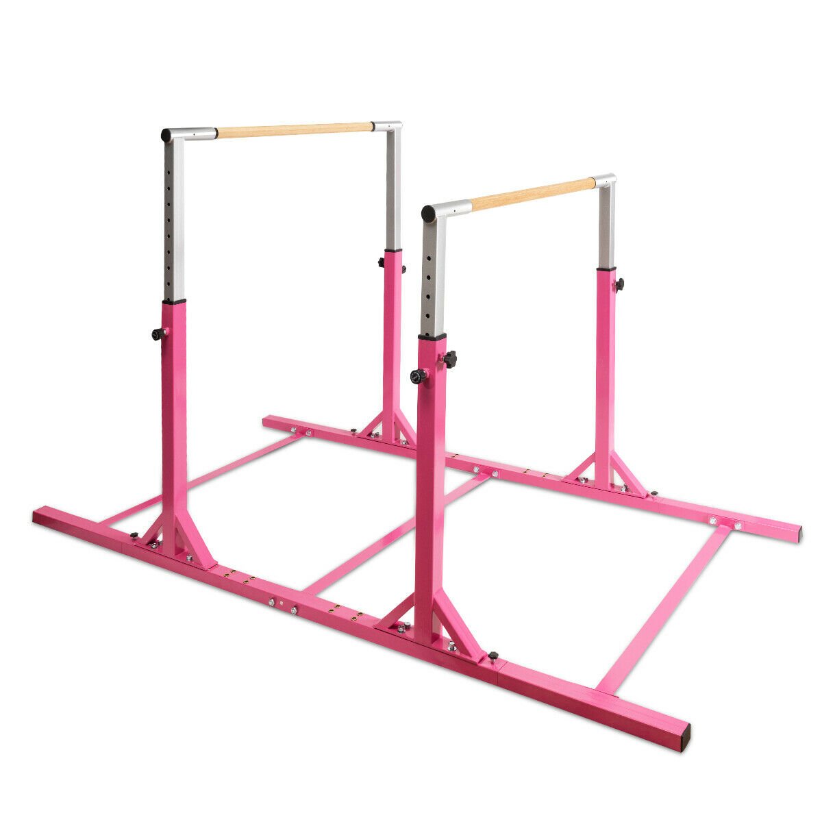 Kids Double Horizontal Bars Gymnastic Training Parallel Bars Adjustable-Pink