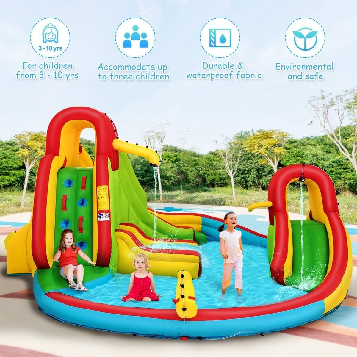 Inflatable Water Park with Two Slides, Lounge Chair and 480W Blower