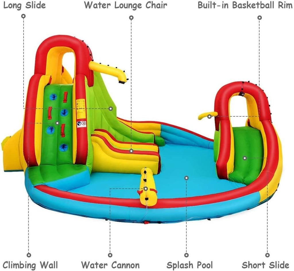 Inflatable Water Park with Two Slides, Lounge Chair and 480W Blower