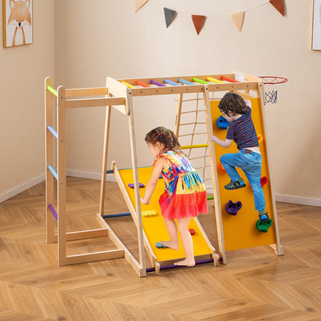 Kids Indoor Playground 6-in-1 Jungle Gym for 3-14 Years Olds-Rainbow