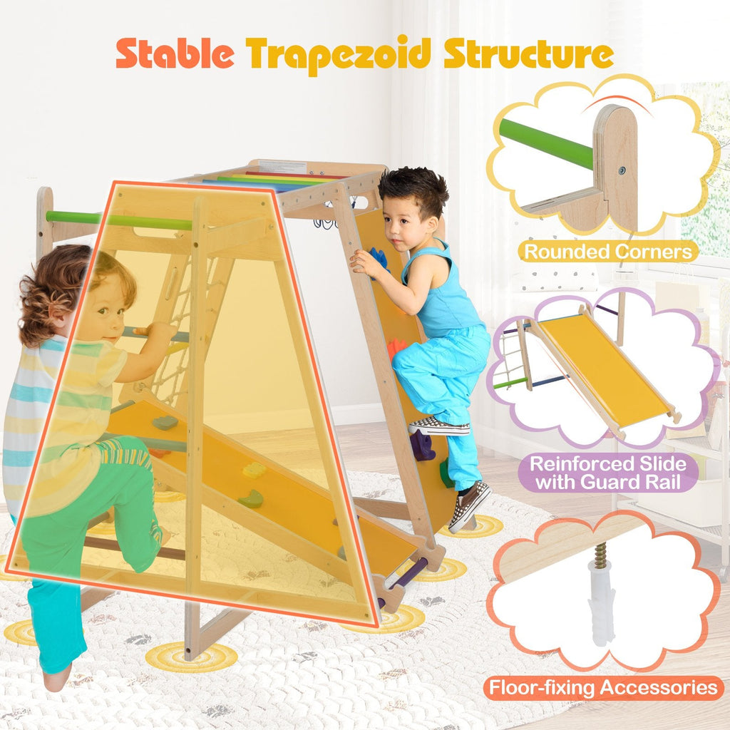 Kids Indoor Playground 6-in-1 Jungle Gym for 3-14 Years Olds-Rainbow