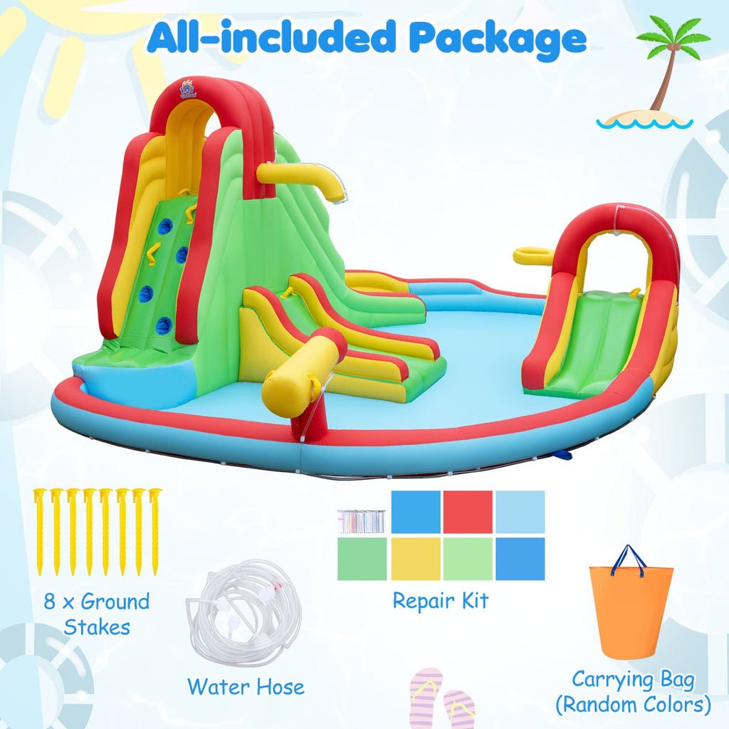 Kids Inflatable Water Park with Three Water Slides, Tunnel and Splash Pool, No Blower