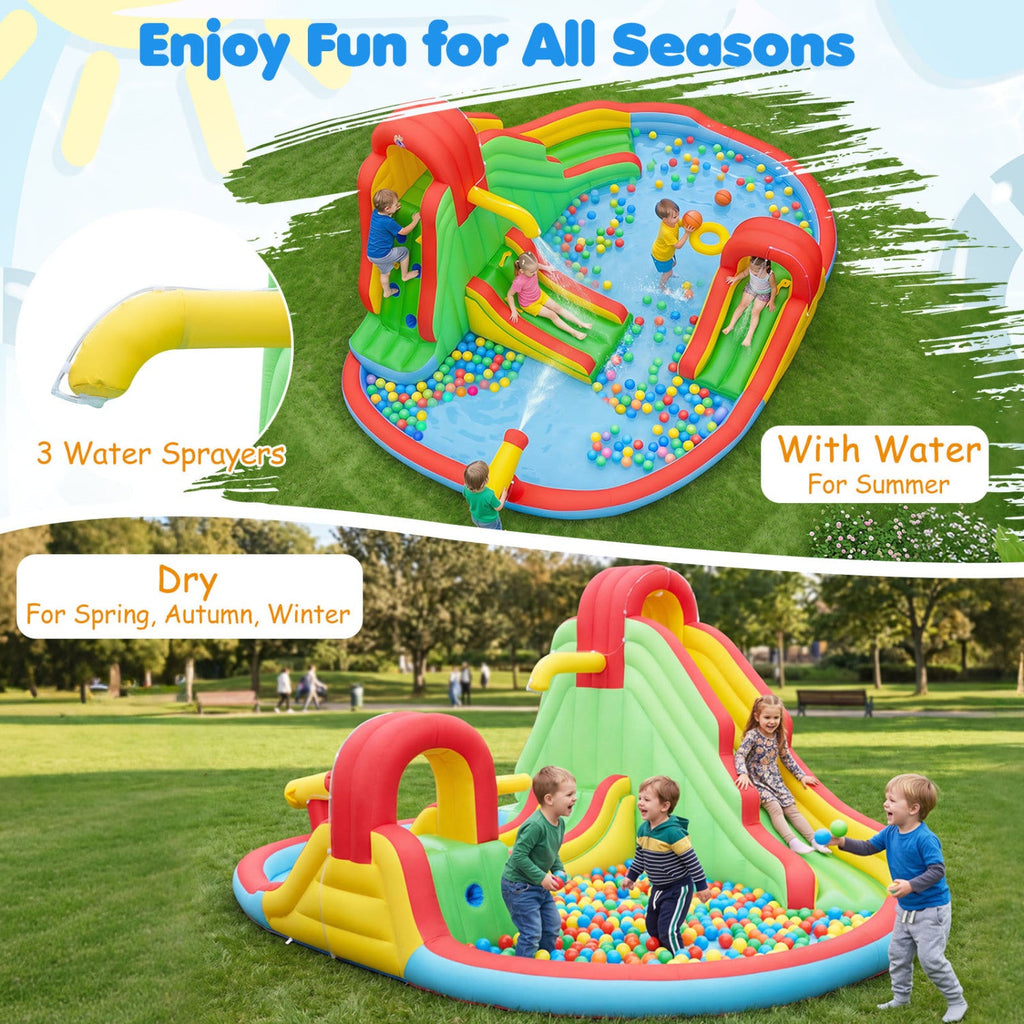 Kids Inflatable Water Park with Three Water Slides, Tunnel and Splash Pool, No Blower
