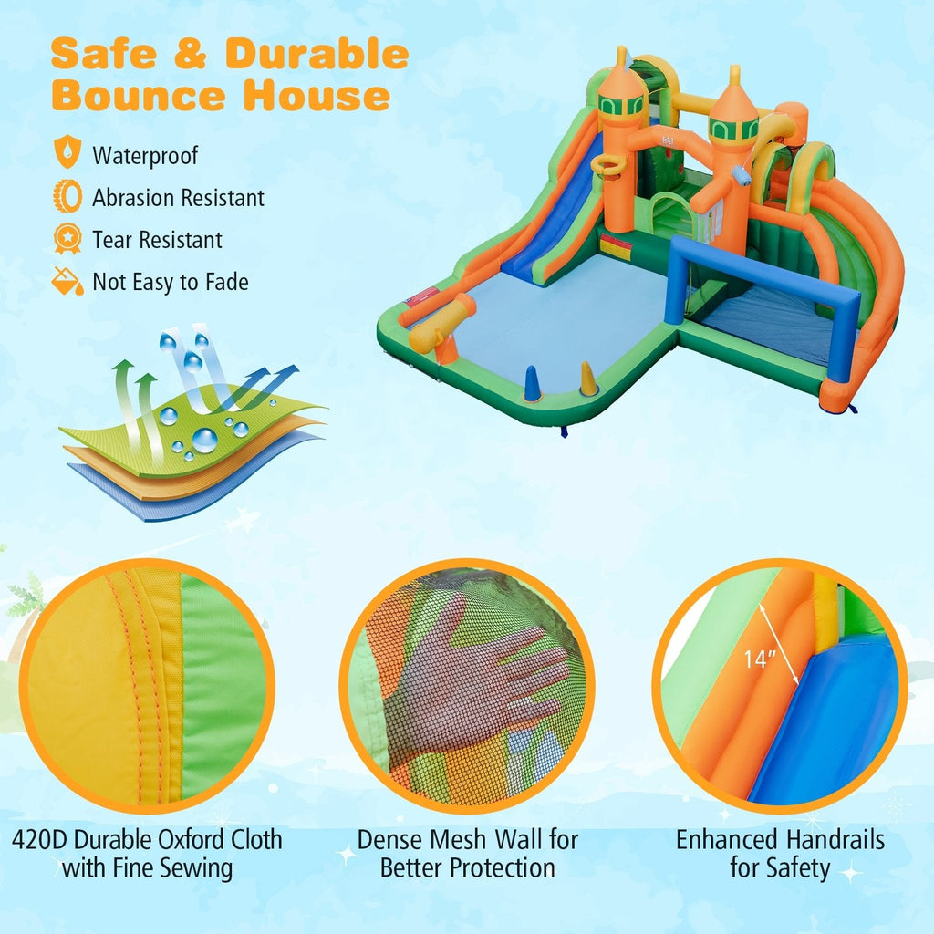 Castle Inflatable Water Park with Two Slides, Climbing Wall and 735W Blower