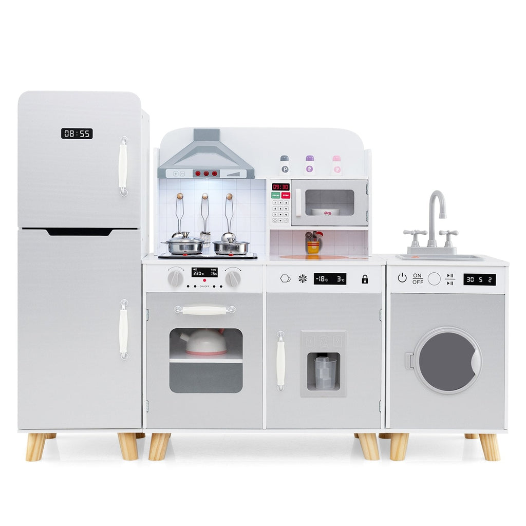 Kids Kitchen Playset 3-in-1 with Refrigerator and Washing Machine-Gray