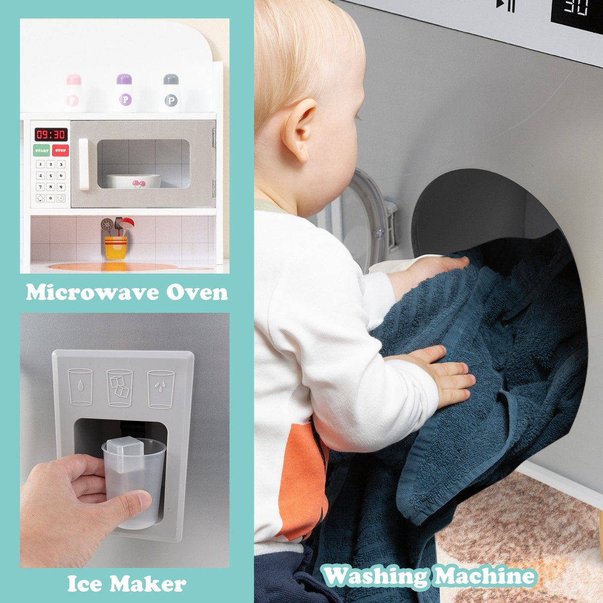 Kids Kitchen Playset 3-in-1 with Refrigerator and Washing Machine-Gray
