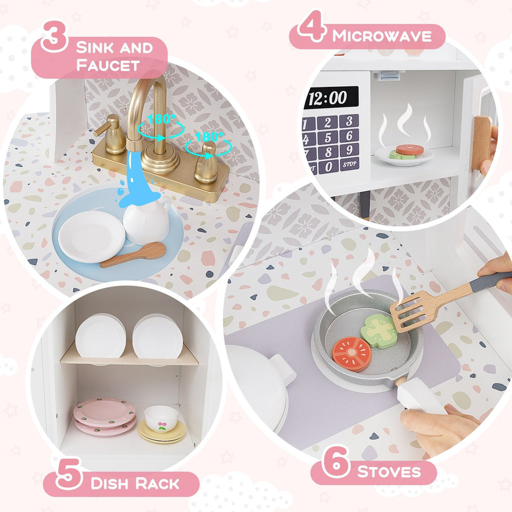 Kids Kitchen Set Wooden with Coffee Makers and Accessories-White