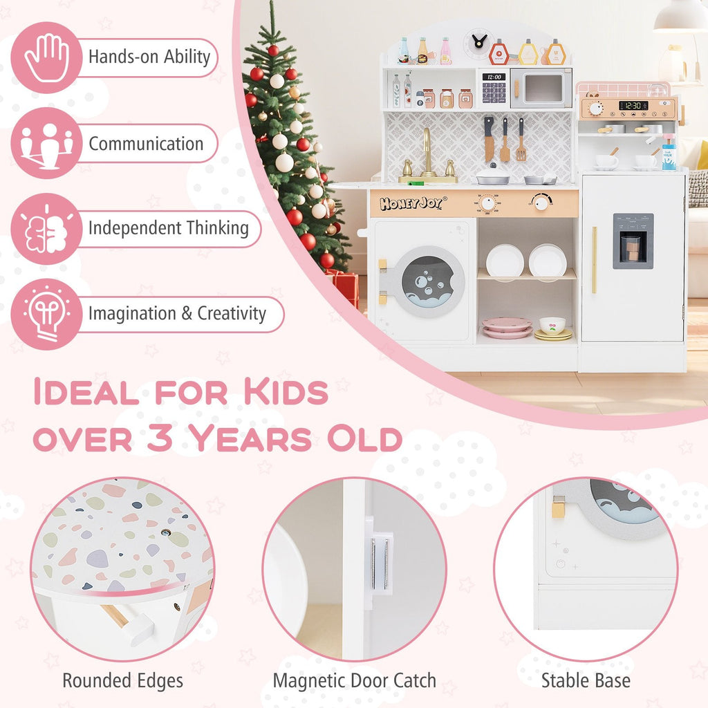 Kids Kitchen Set Wooden with Coffee Makers and Accessories-White