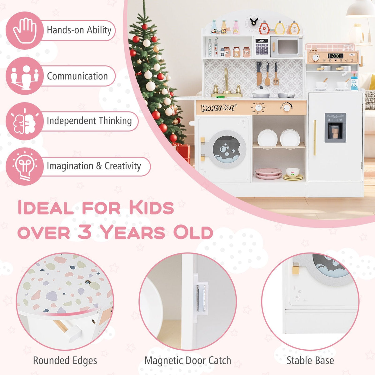 Kids Kitchen Set Wooden with Coffee Makers and Accessories-White