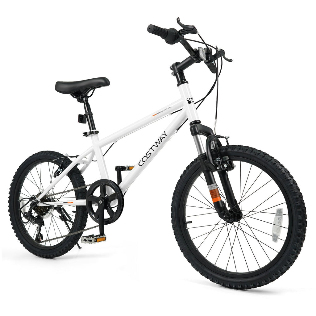 20 Inch Kids Mountain Bike with Shimano 6 Speed and Suspension Fork, White