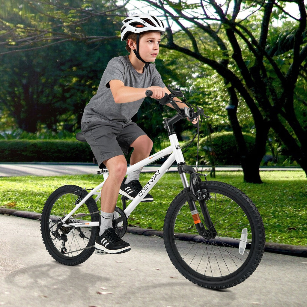 20 Inch Kids Mountain Bike with Shimano 6 Speed and Suspension Fork, White