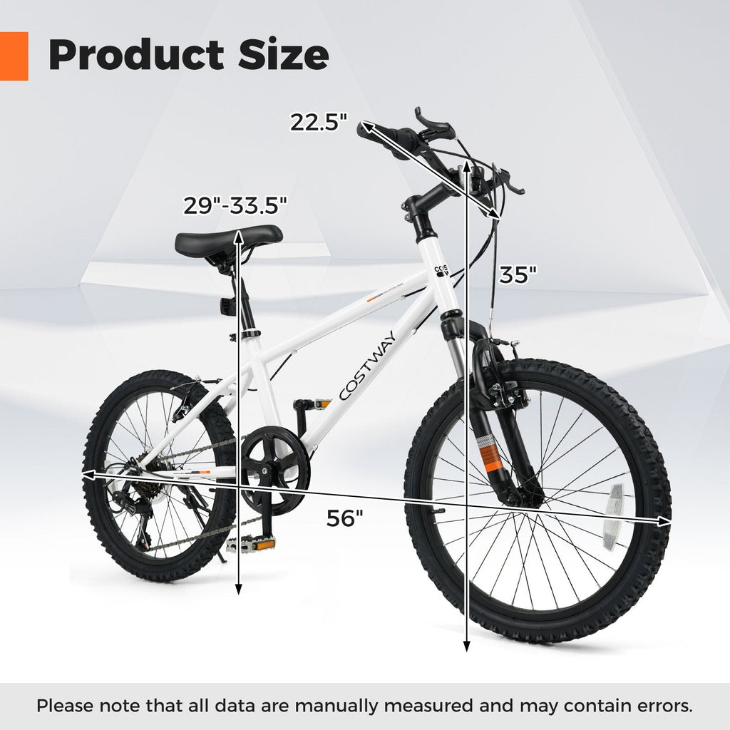 20 Inch Kids Mountain Bike with Shimano 6 Speed and Suspension Fork, White