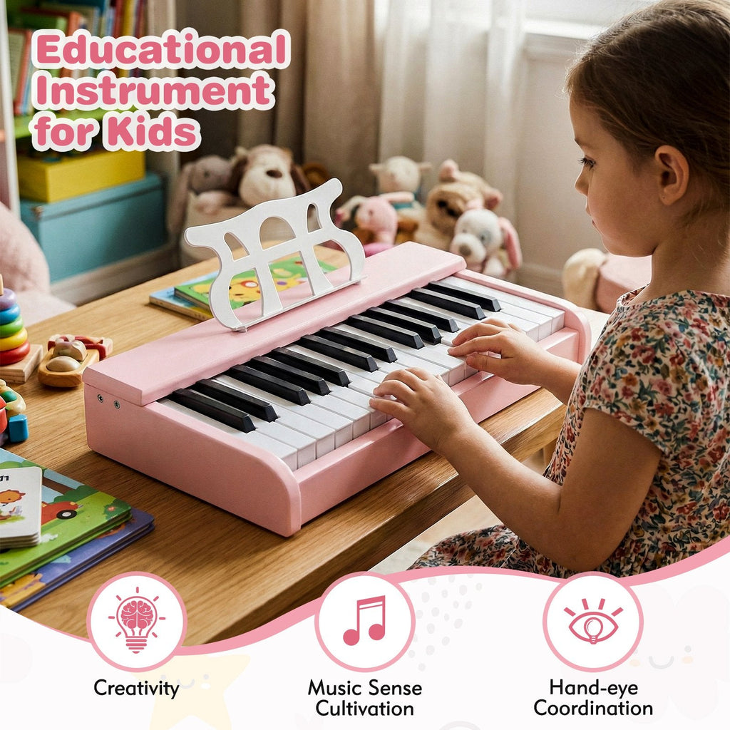 Kids Piano Keyboard 30 Keys Digital Piano with Music Stand for 3+ Years Old Beginners-Pink