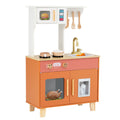 Kids Play Kitchen with Microwave and Rotation Knobs for Girls Boys Aged 3-6-Orange