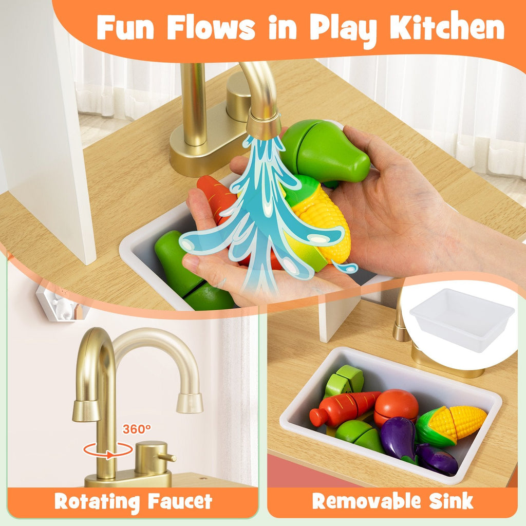 Kids Play Kitchen with Microwave and Rotation Knobs for Girls Boys Aged 3-6-Orange