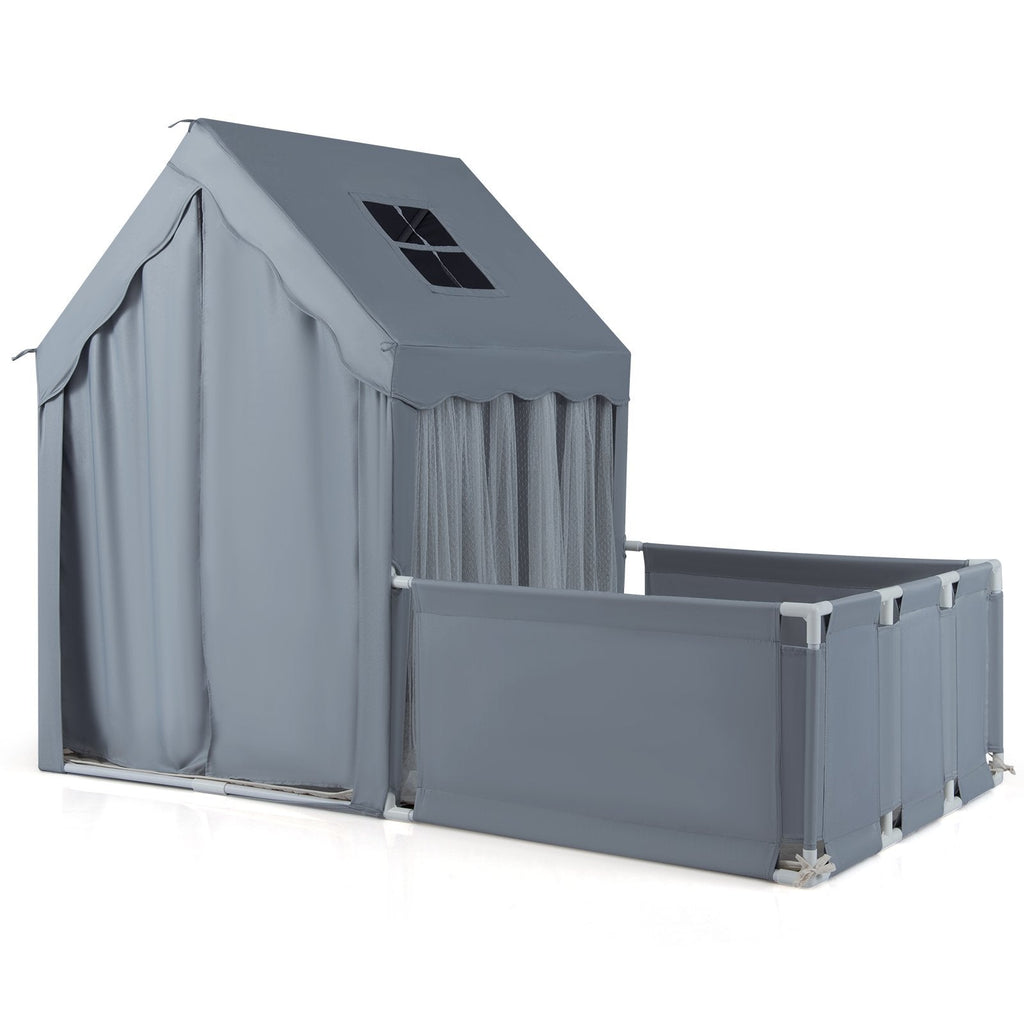 Kids Play Tent with Playpen 2-in-1 Toddler Playhouse with Yard-Grey
