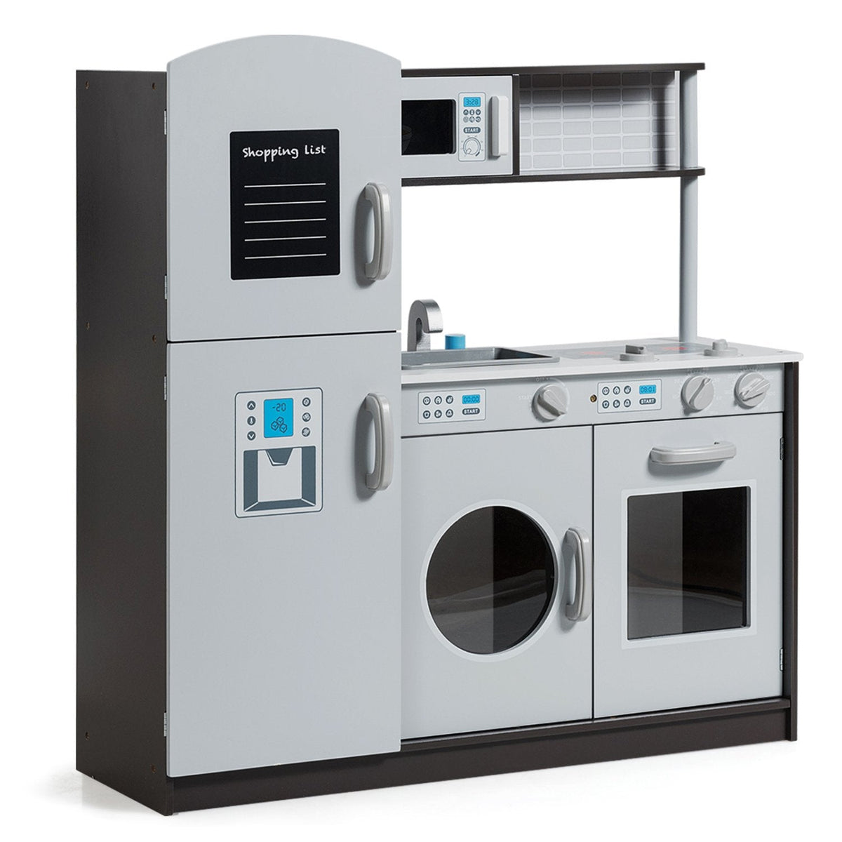 Grey Wooden Play Kitchen with Fridge, Washing Machine and Shopping List Board