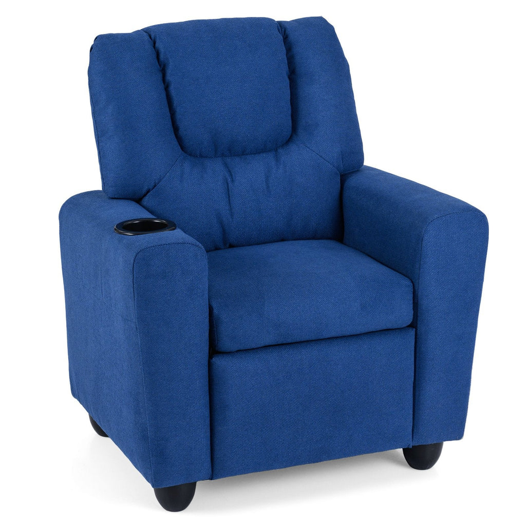 Kids Recliner Chair Push Back Toddler Reclining Armchair with Cup Holder-Blue