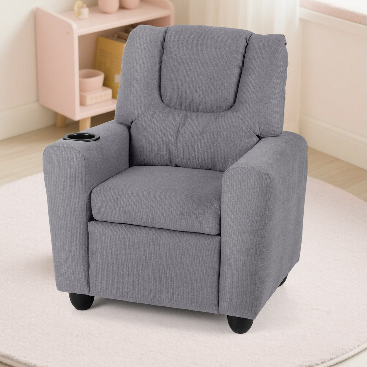 Kids Recliner Chair Push Back Toddler Reclining Armchair with Cup Holder-Grey