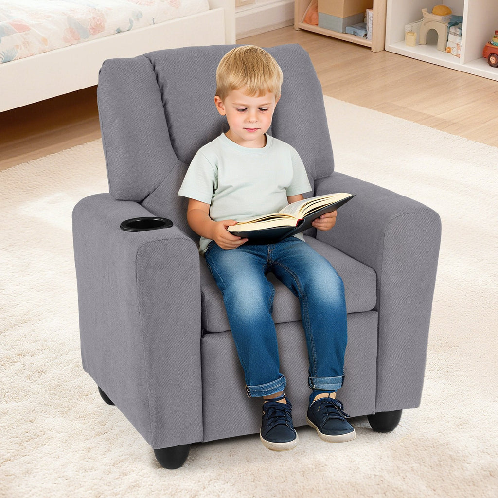 Kids Recliner Chair Push Back Toddler Reclining Armchair with Cup Holder-Grey