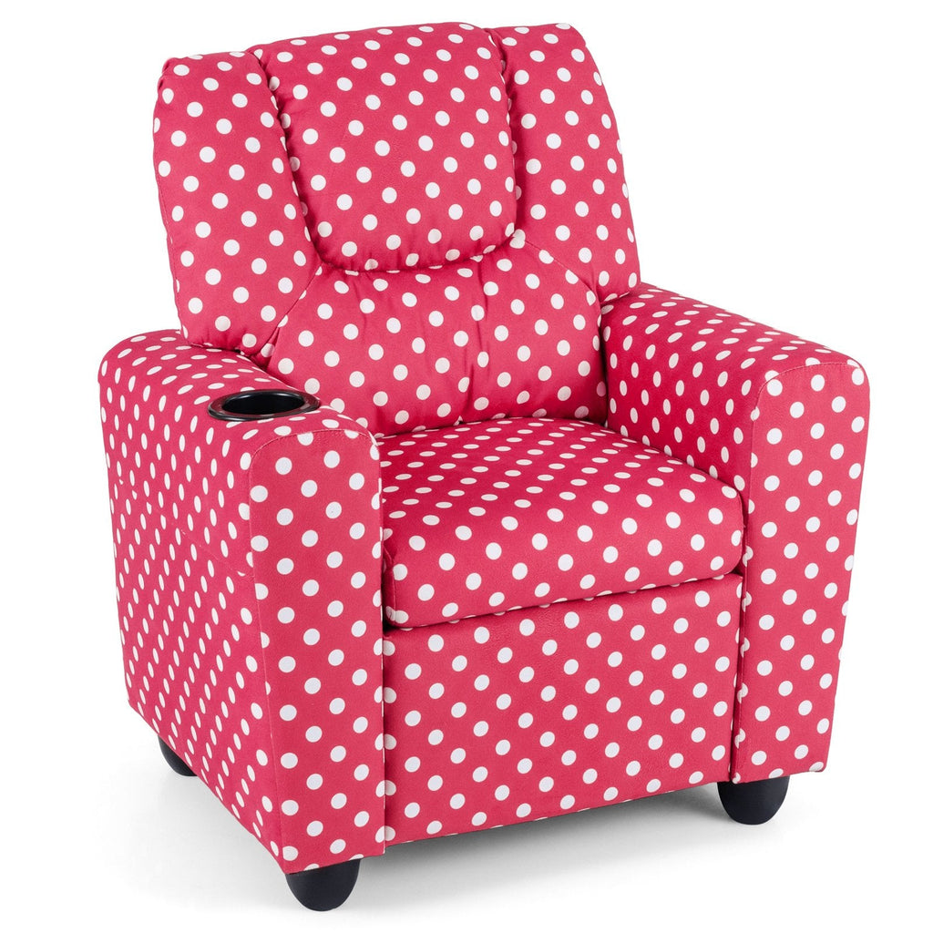 Kids Recliner Chair Push Back Toddler Reclining Armchair with Cup Holder-Red