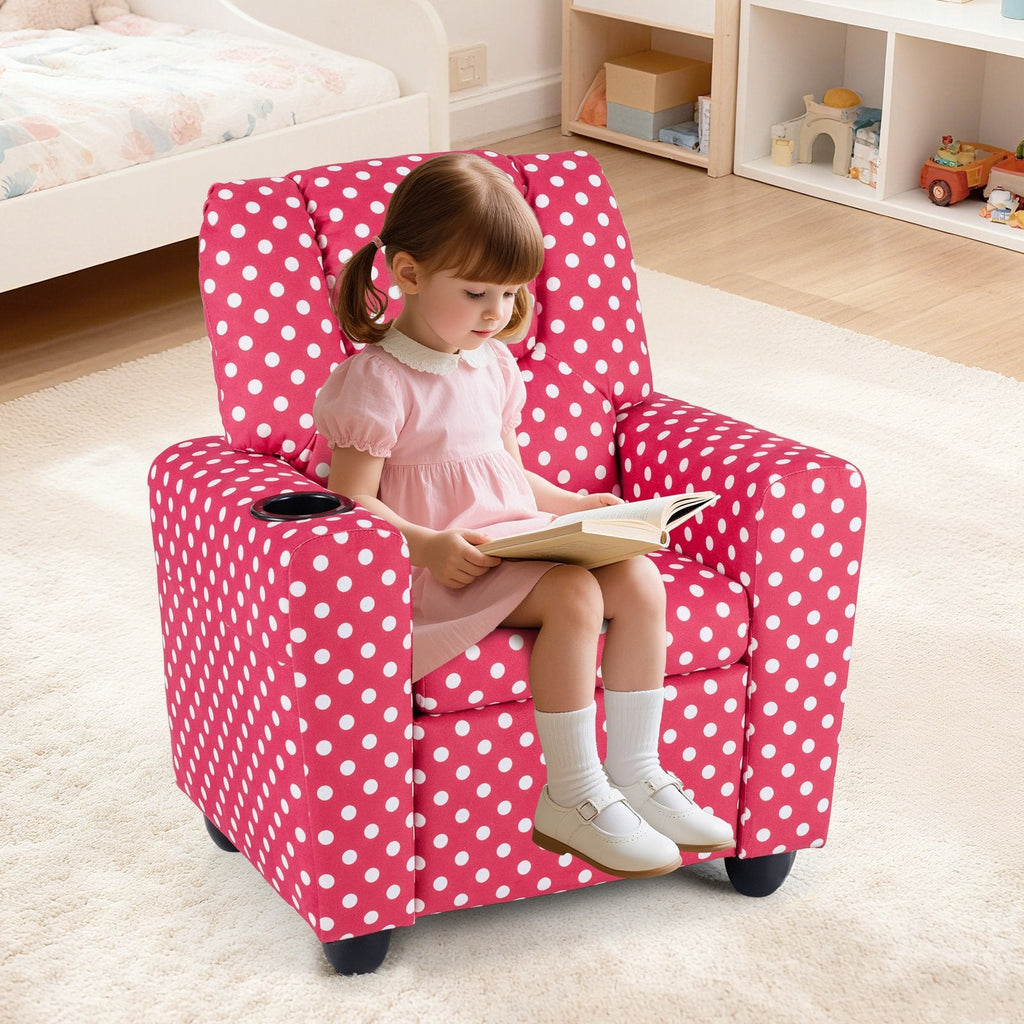 Kids Recliner Chair Push Back Toddler Reclining Armchair with Cup Holder-Red