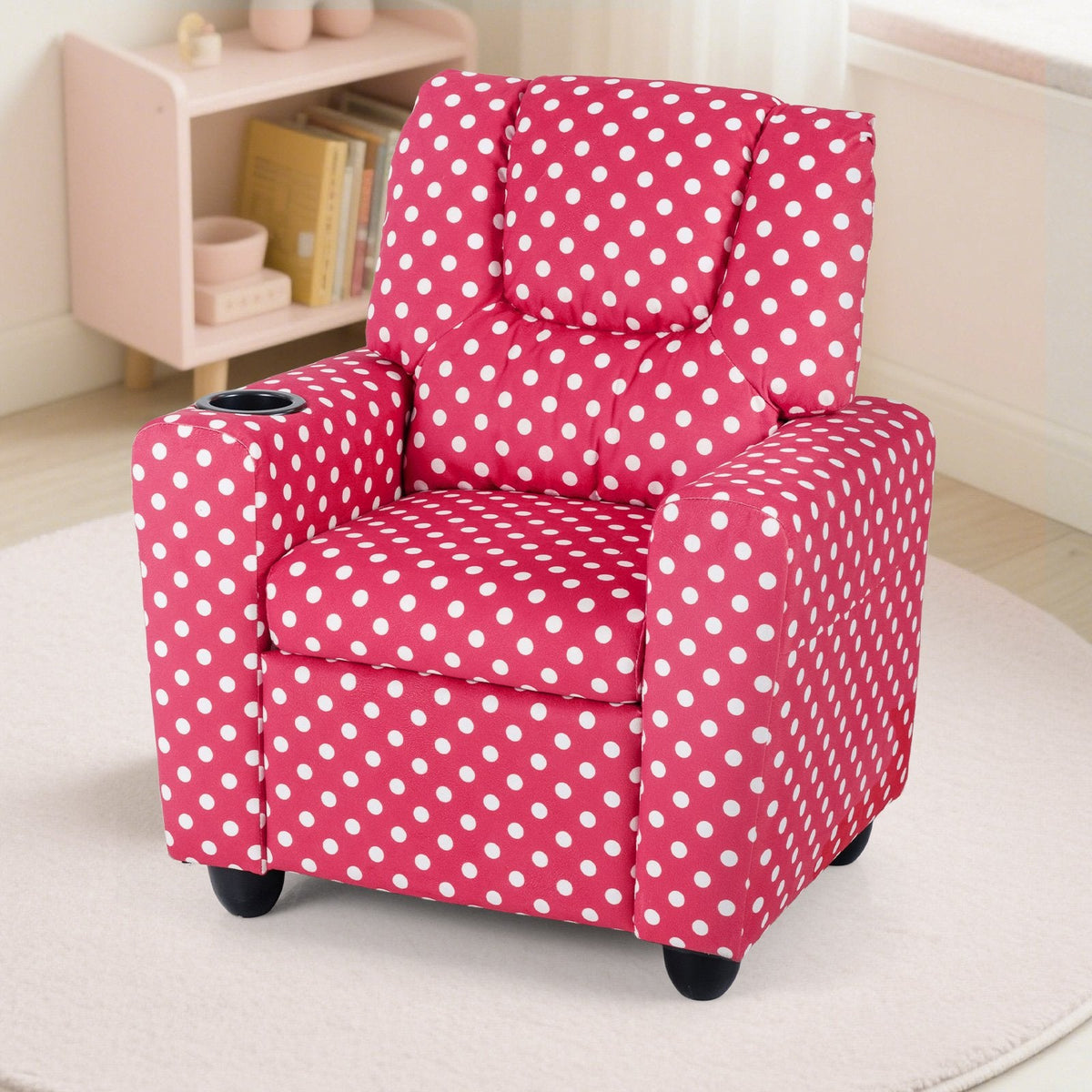 Kids Recliner Chair Push Back Toddler Reclining Armchair with Cup Holder-Red