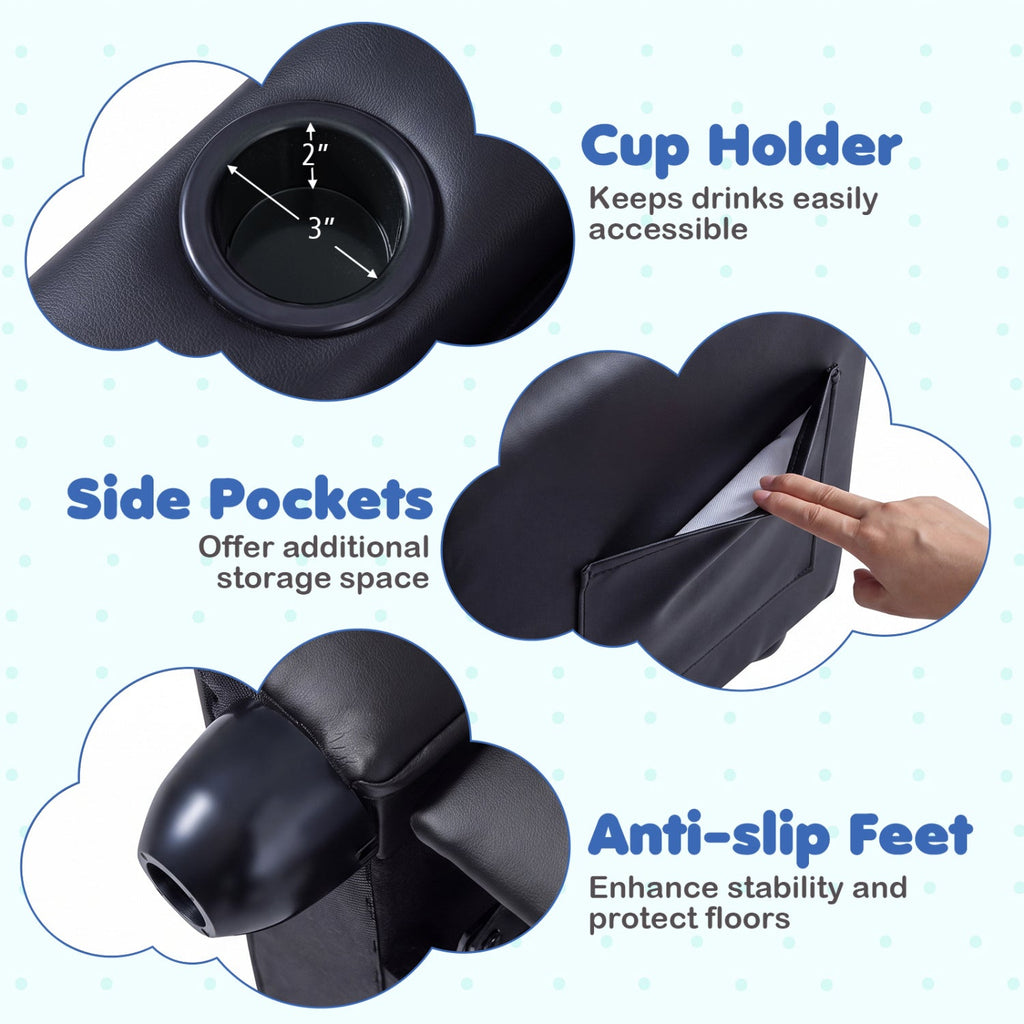 Kids Recliner with Cup Holder & Armrests and Adjustable Backrest Footrest-Black