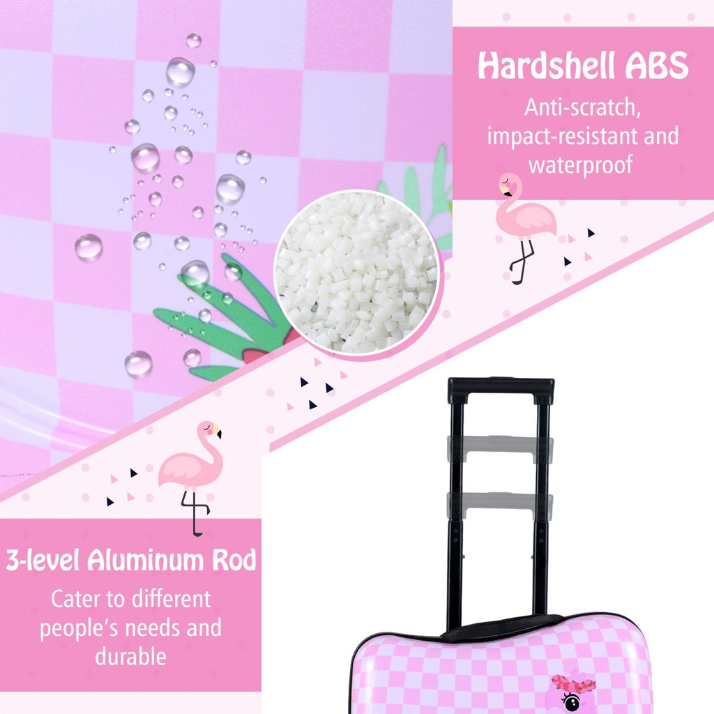Kids Ride-on Suitcase and Backpack Set with Lanyard for Travel-Pinkandwhite