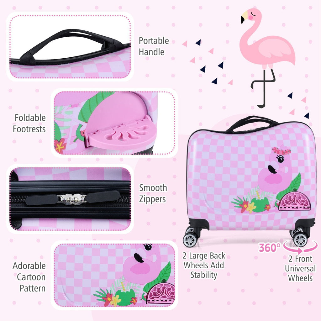Kids Ride-on Suitcase and Backpack Set with Lanyard for Travel-Pinkandwhite