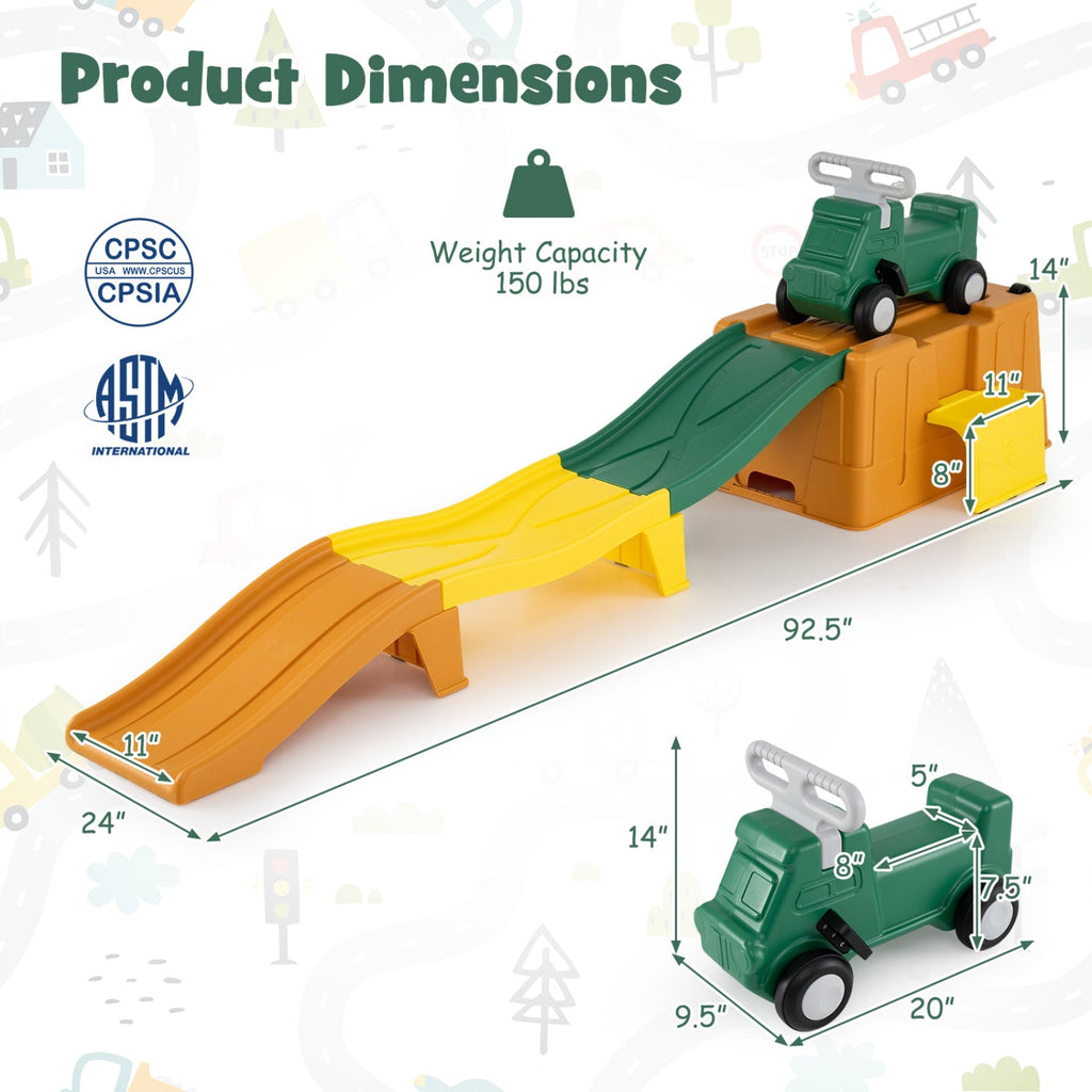Kids Ride on Toy with Storage Box and Downhill Race Tracks-Coffee