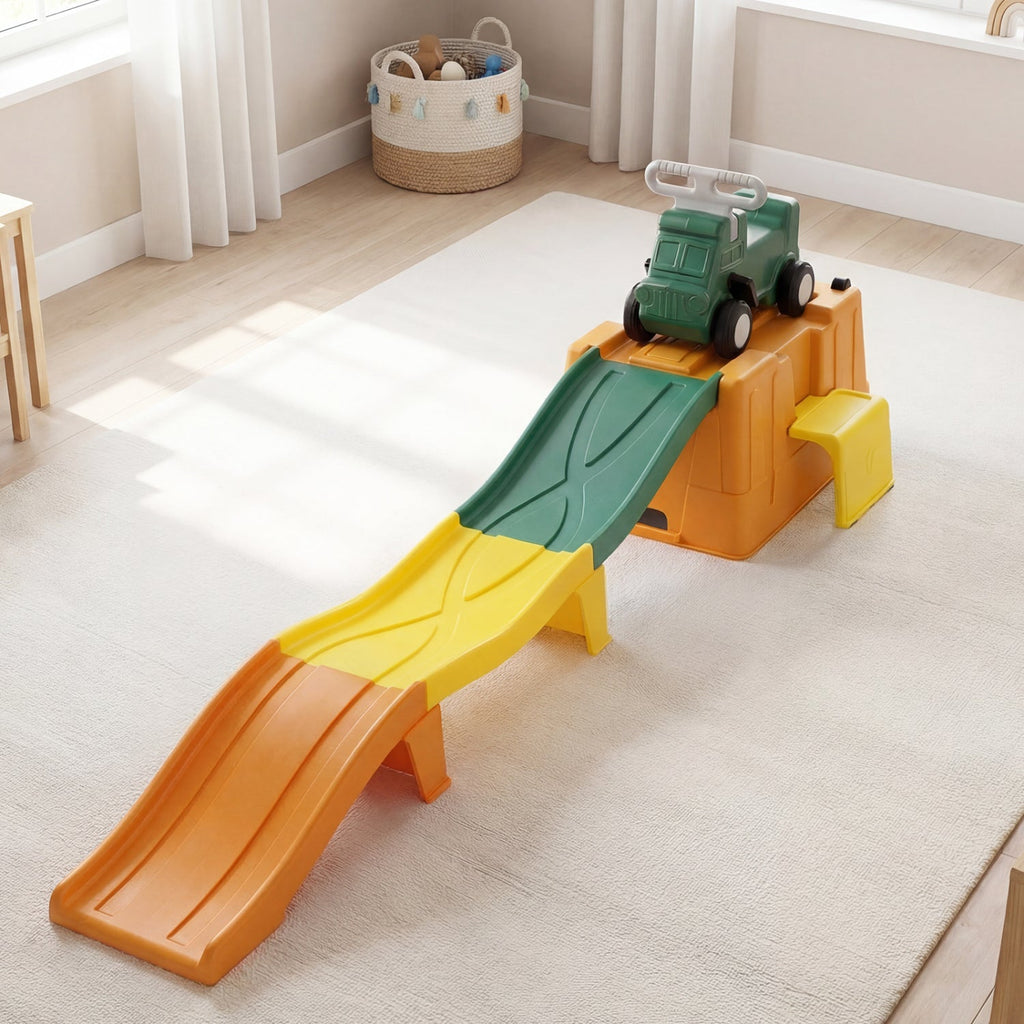 Kids Ride on Toy with Storage Box and Downhill Race Tracks-Coffee