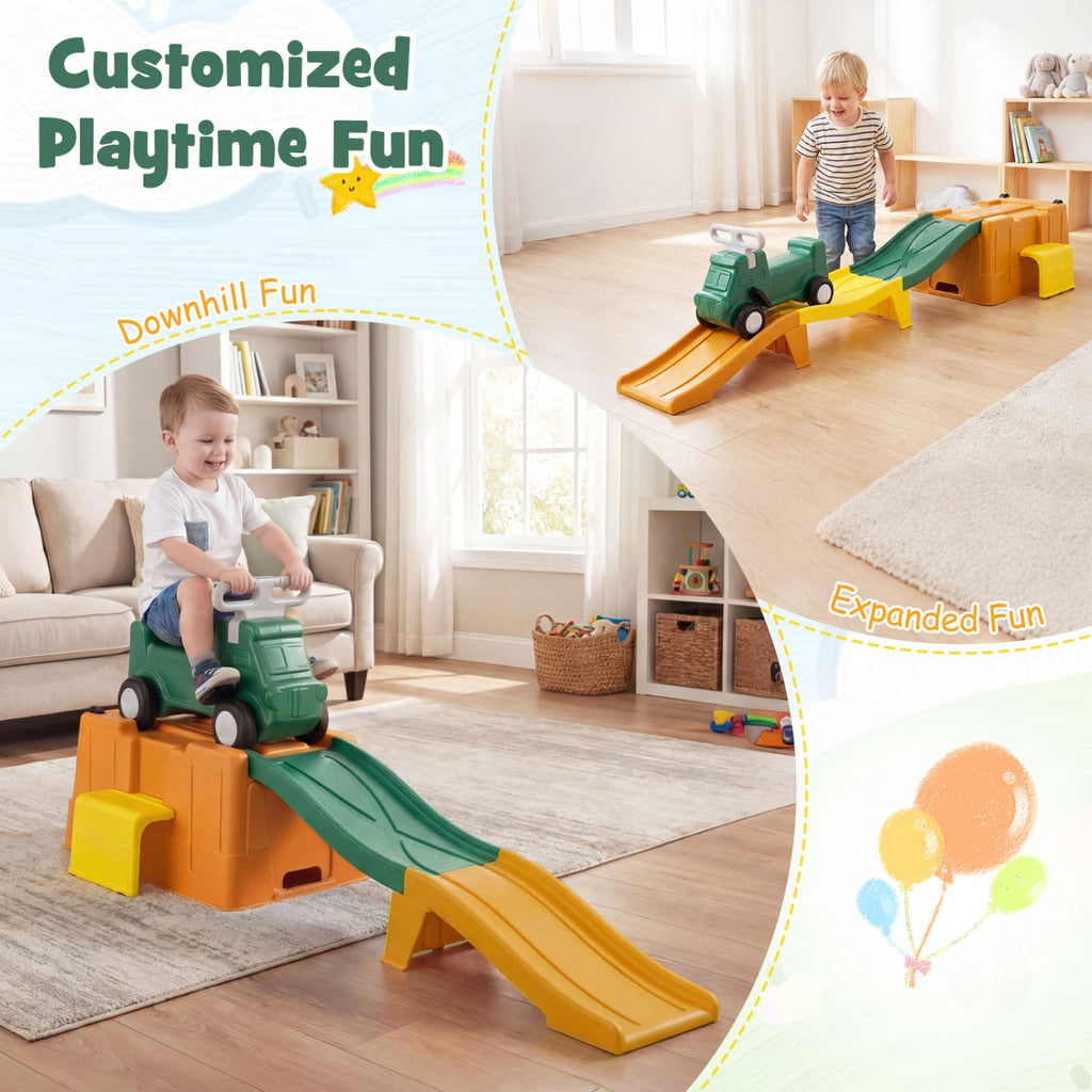 Kids Ride on Toy with Storage Box and Downhill Race Tracks-Coffee