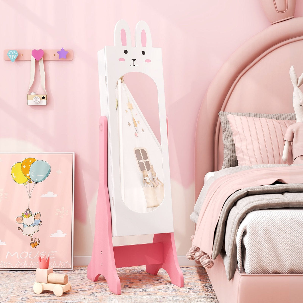 Kids Room Furniture Set with Princess Vanity Table and Chair-White