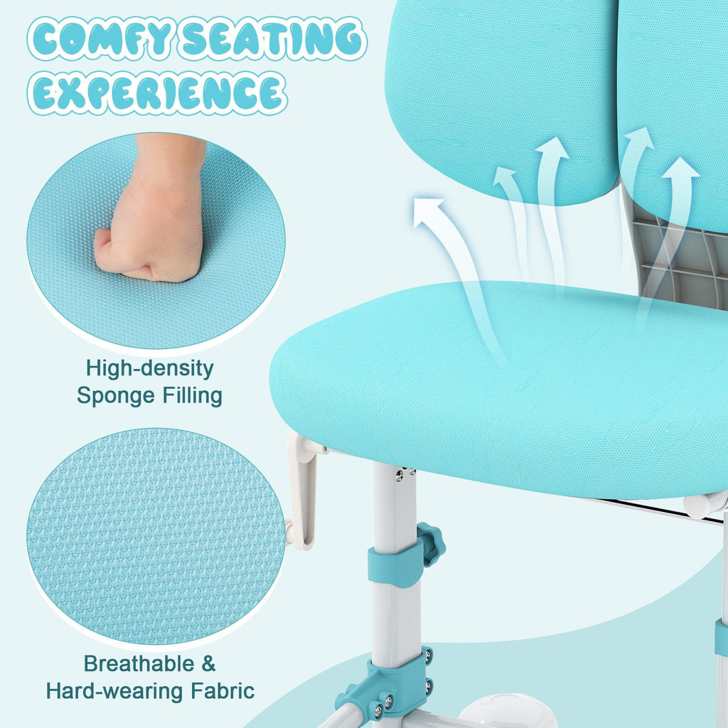 Kids Study Chair with Adjustable Double Backrest and Footrest-Blue
