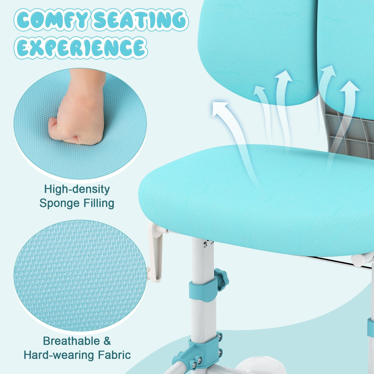 Kids Study Chair with Adjustable Double Backrest and Footrest-Blue