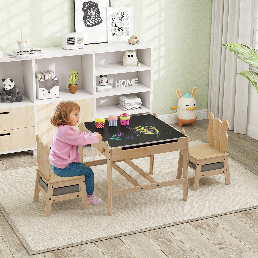 Kids Table and Chairs Set with Reversible Whiteboard-Panda-shaped