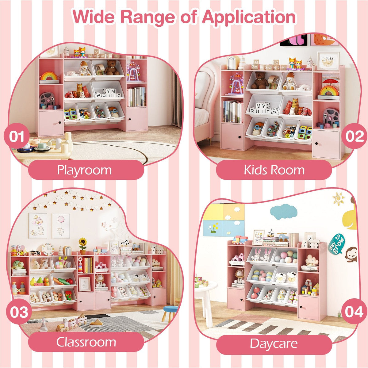 Kids Toy Storage and Bookshelf with Boxes and Open Shelves-Pink