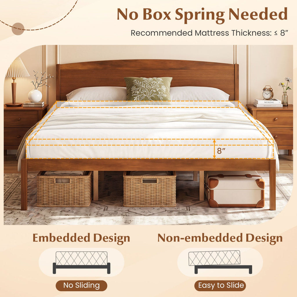 King Size Wooden Platform Bed Frame with Curved Headboard-Walnut