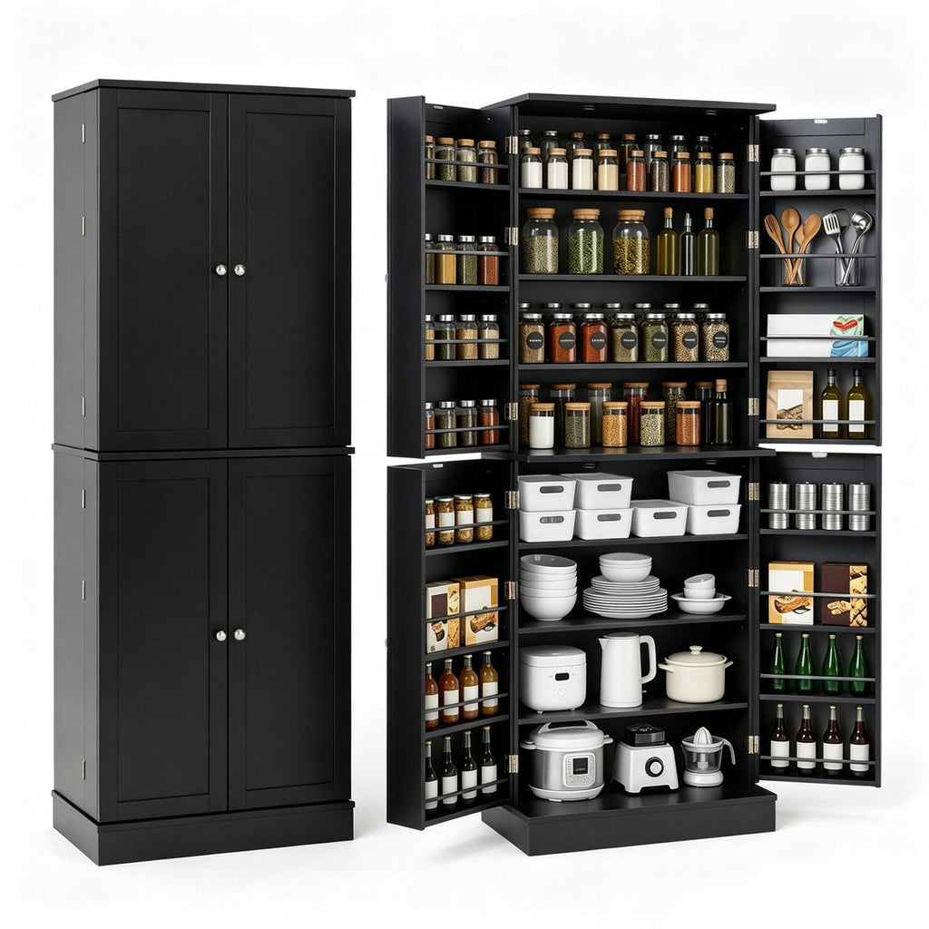Kitchen Pantry Cabinet 65.5 Inch Freestanding Tall Buffet Cupboard-Black